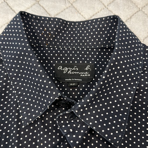 Agnes B. Homme Paris Mens Black Polka Dot Button Shirt - Picture 4 of 5
